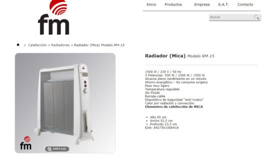 Radiador FM DE MICA RM-15 BLANCO 1500 W